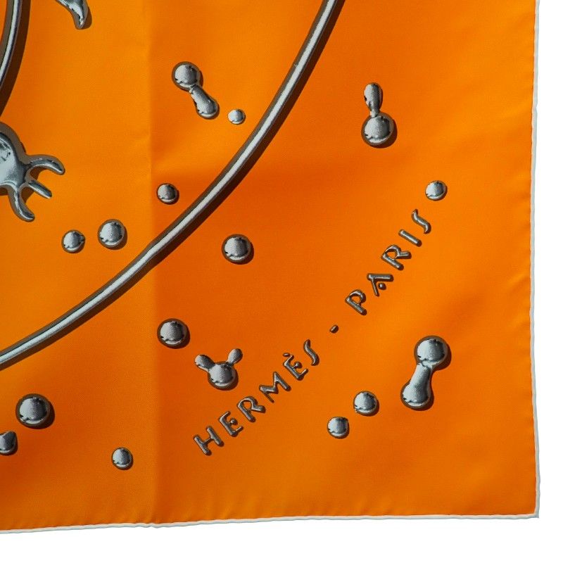 Hermes Carre 90 Vif Argent Silver Drop Scarf Silk Orange — view 5