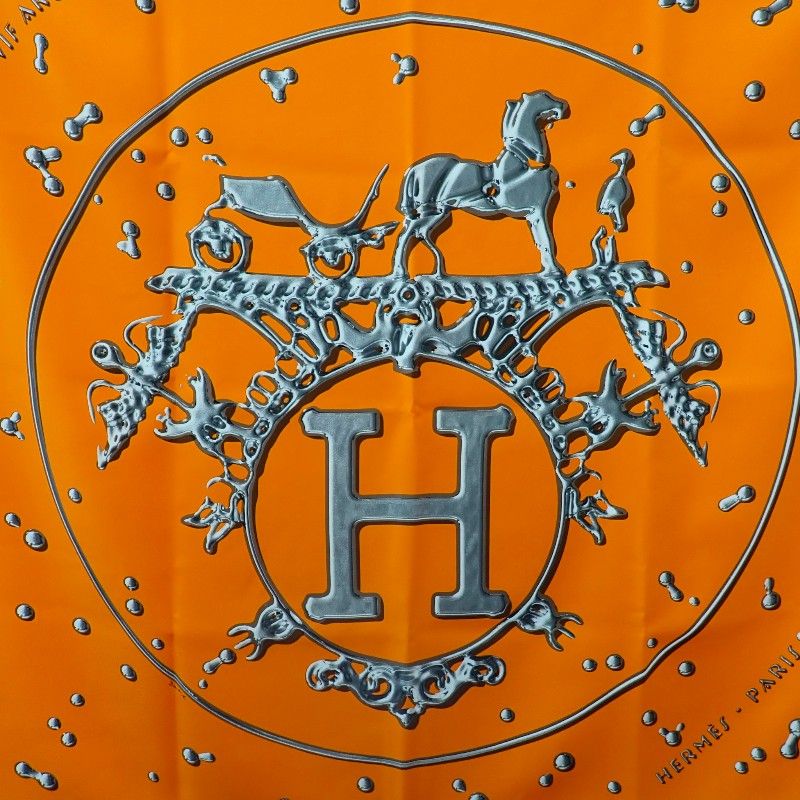 Hermes Carre 90 Vif Argent Silver Drop Scarf Silk Orange — view 3