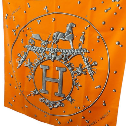 Hermes Carre 90 Vif Argent Silver Drop Scarf Silk Orange — view 4