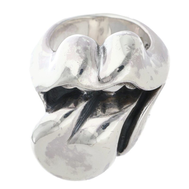 Chrome Hearts Lip Tongue Lg Lip and Tan Large Silver Ring