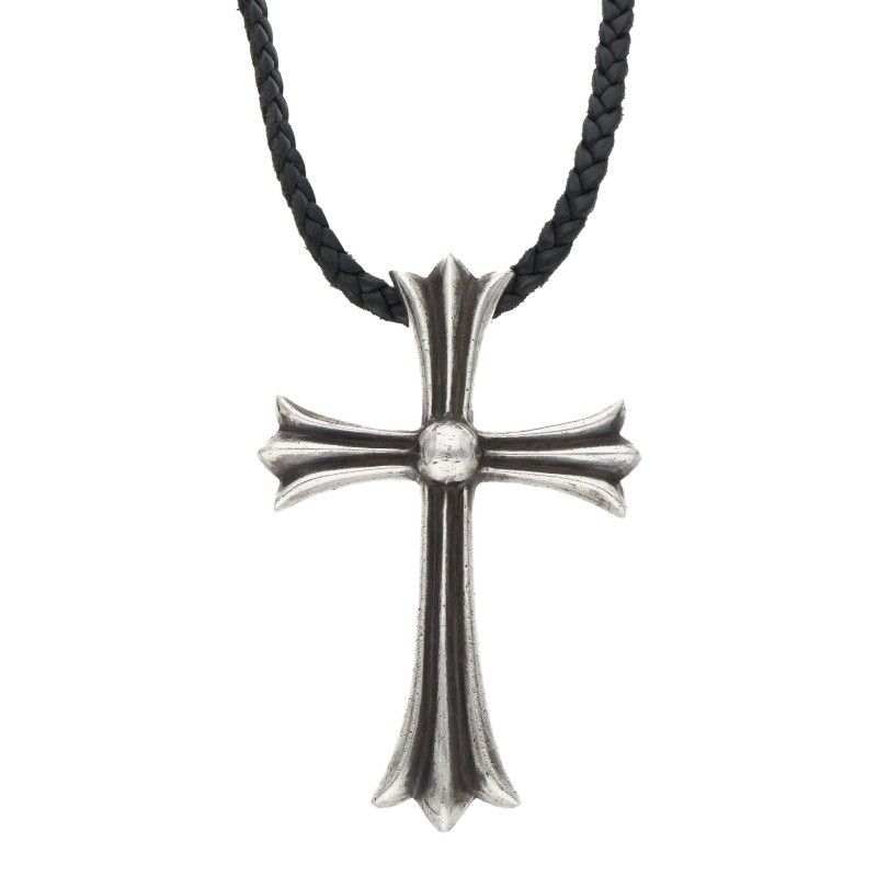 Chrome Hearts CH Crs LG BC Large CH Cross Boro Chip Vintage Silver Necklace