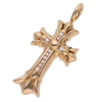 Chrome Hearts 22k Dbl CH Crs P Dmnd Double CH Cross Pave Diamond Charm Gold