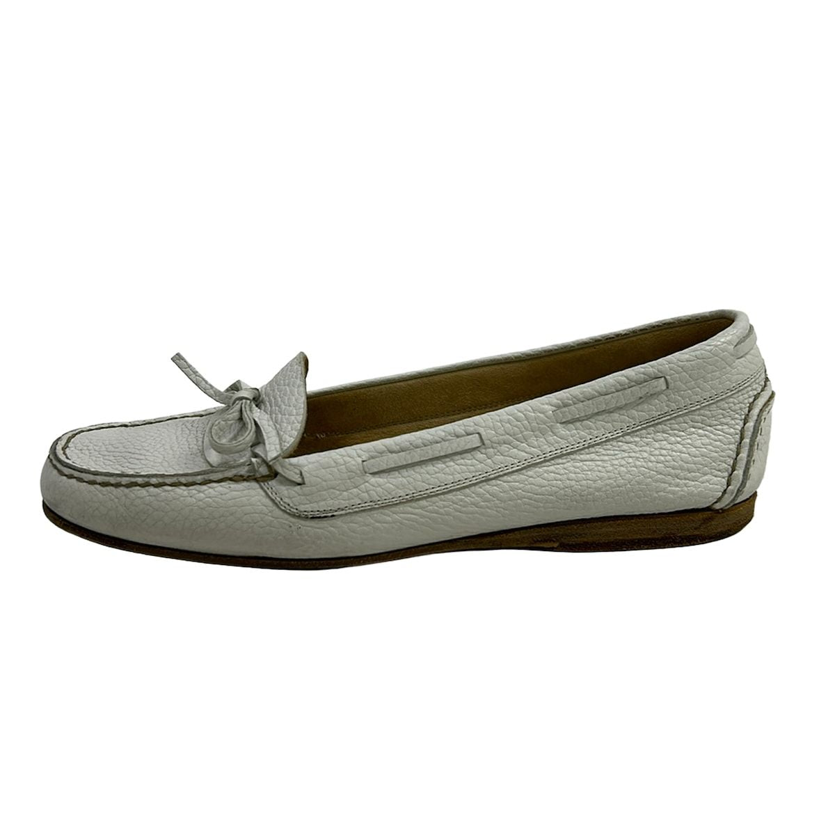 Hermes Shoes 36 White Moccasins Ribbon Leather