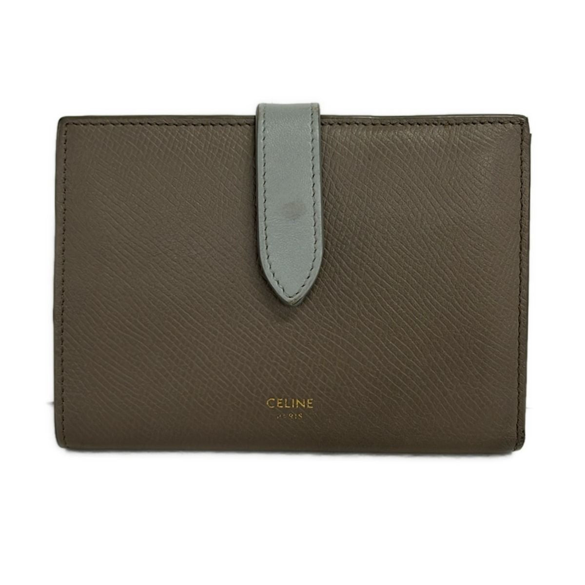 Celine Bifold Wallet Strap Pebble Mineral Leather
