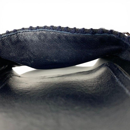 Chanel Sandals Shoes Fabric Leather Navy Black Silver CC Logo Chain Flat Mules — view 9