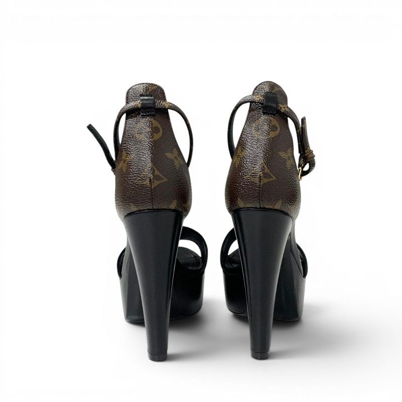 Louis Vuitton Afterglow Line Monogram Sandals Shoes Leather Black Brown Strap — view 5