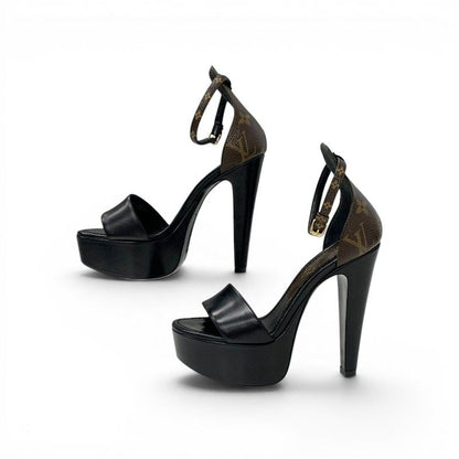 Louis Vuitton Afterglow Line Monogram Sandals Shoes Leather Black Brown Strap — view 3