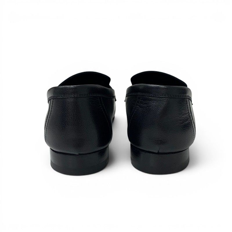 Hermes Paris Loafers Leather Shoes Black Gold Moccasins — view 5