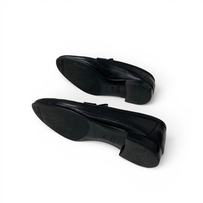 Hermes Paris Loafers Leather Shoes Black Gold Moccasins — view 6