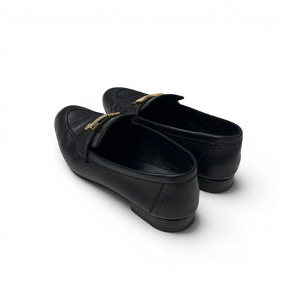 Hermes Paris Loafers Leather Shoes Black Gold Moccasins — view 4