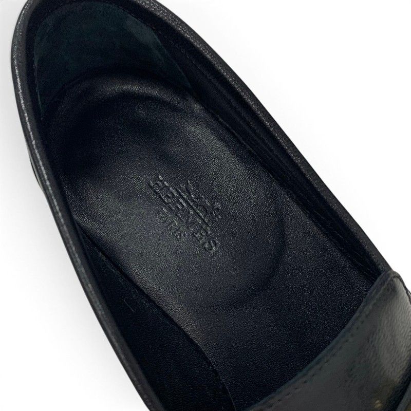Hermes Paris Loafers Leather Shoes Black Gold Moccasins — view 7
