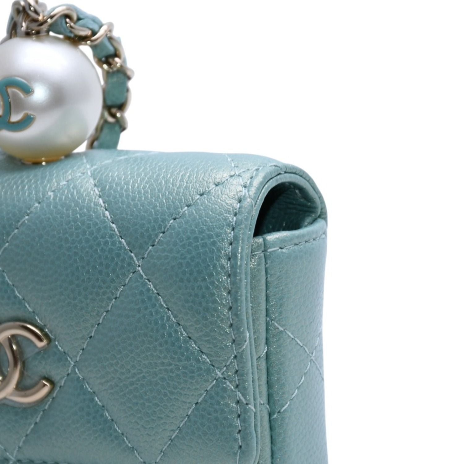 Chanel Quilted Chain Flap Coin Purse CC Logo Caviar Leather — view 7