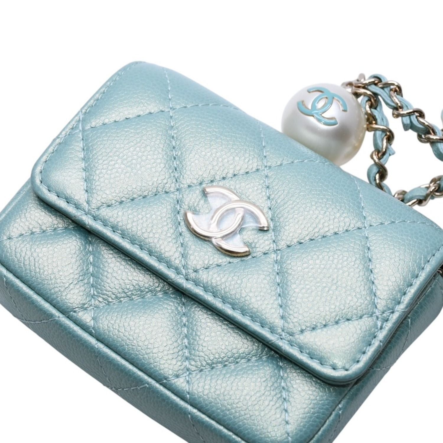 Chanel Quilted Chain Flap Coin Purse CC Logo Caviar Leather — view 5