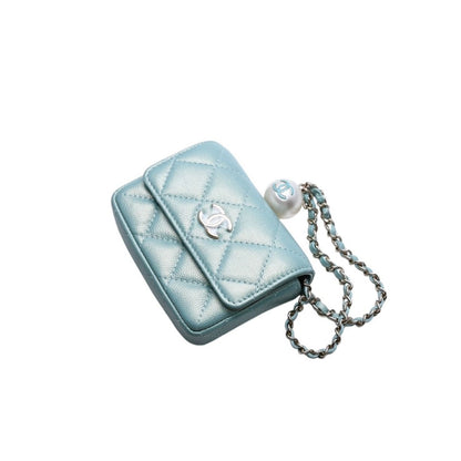 Chanel Quilted Chain Flap Coin Purse CC Logo Caviar Leather — view 3