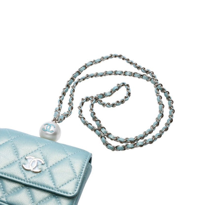 Chanel Quilted Chain Flap Coin Purse CC Logo Caviar Leather — view 6