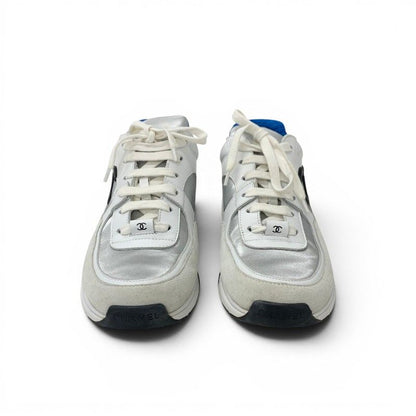 Chanel Sneakers Leather Fabric Suede White Black Blue CC Logo — view 2