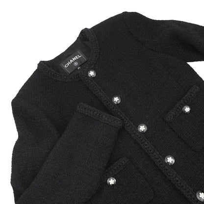 Chanel Jacket Tweed Camellia Button 34 Black — view 3