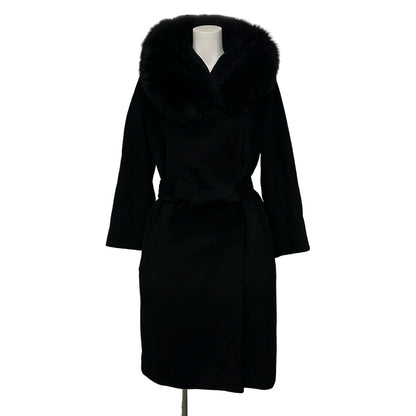 Max Mara Studio Coat 36 S Black Long Sleeve Wool Belt Fur Detachable Winter