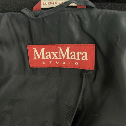 Max Mara Studio Coat 36 S Black Long Sleeve Wool Belt Fur Detachable Winter — view 3