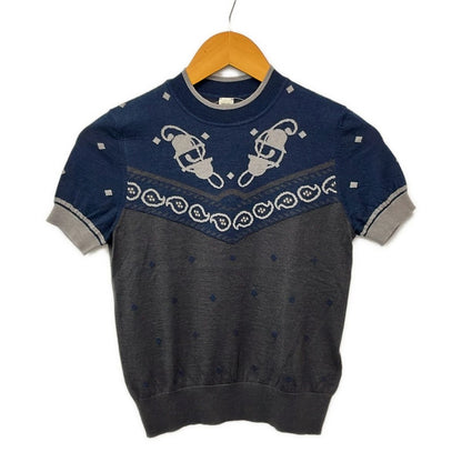 Hermes Short Sleeve Sweater 36 S Dark Gray Navy Multi Cashmere Silk Paisley
