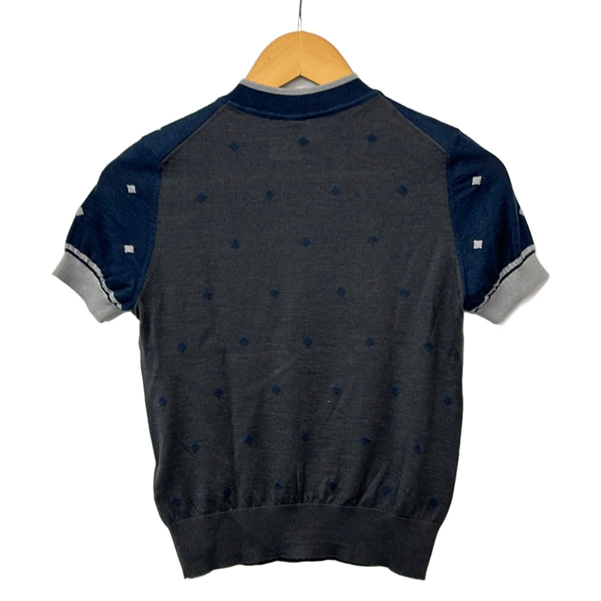 Hermes Short Sleeve Sweater 36 S Dark Gray Navy Multi Cashmere Silk Paisley — view 2