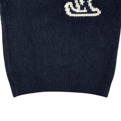 Louis Vuitton Sweater Intarsiacle Neck Knit Vss S LV Logo Navy — view 6