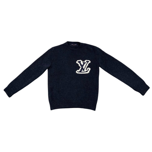 Louis Vuitton Sweater Intarsiacle Neck Knit Vss S LV Logo Navy