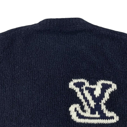 Louis Vuitton Sweater Intarsiacle Neck Knit Vss S LV Logo Navy — view 5