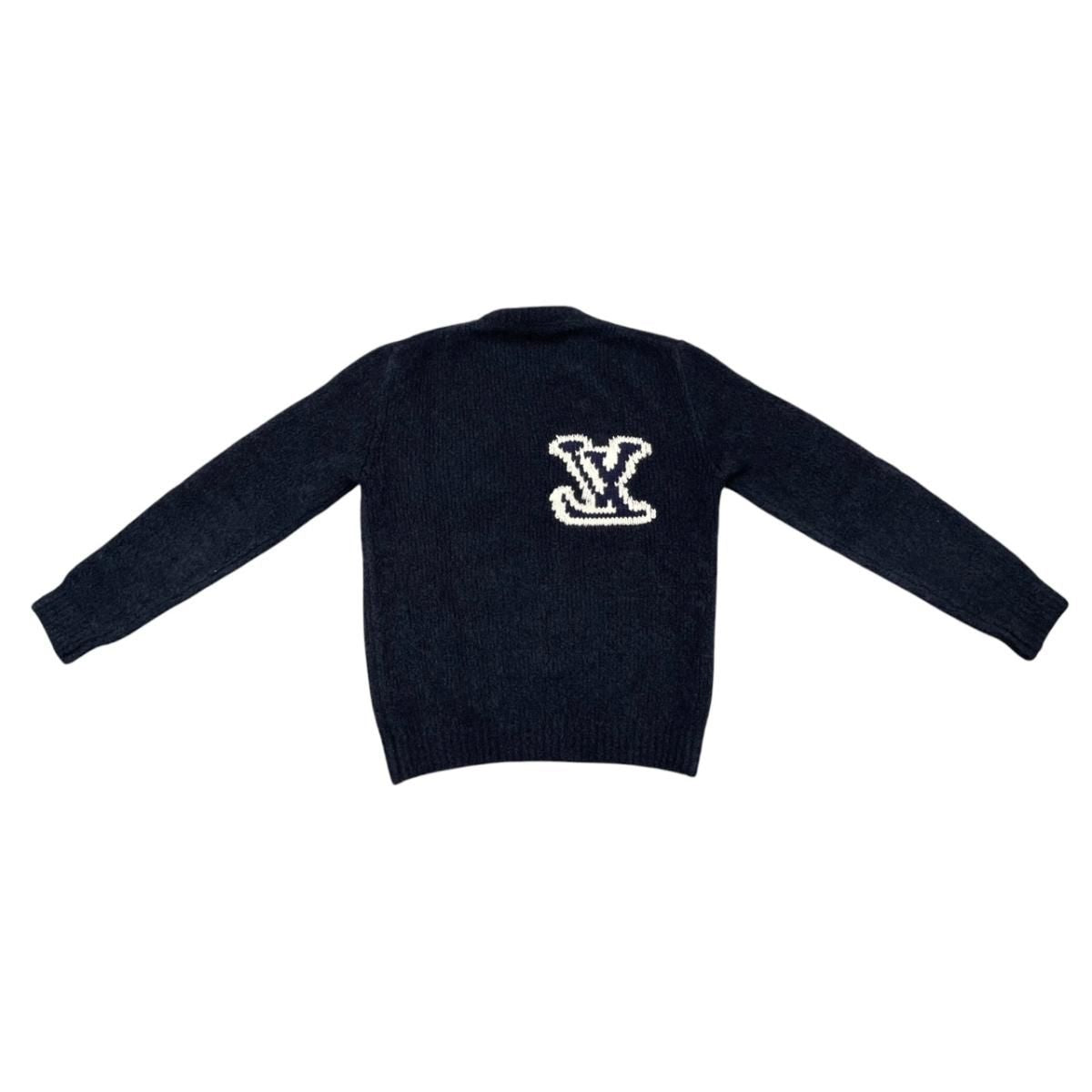 Louis Vuitton Sweater Intarsiacle Neck Knit Vss S LV Logo Navy — view 2