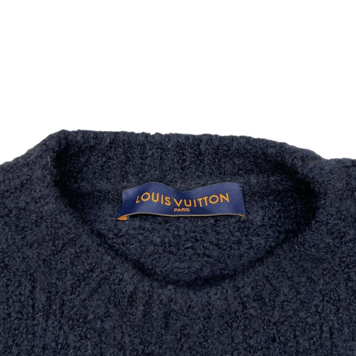 Louis Vuitton Sweater Intarsiacle Neck Knit Vss S LV Logo Navy — view 7