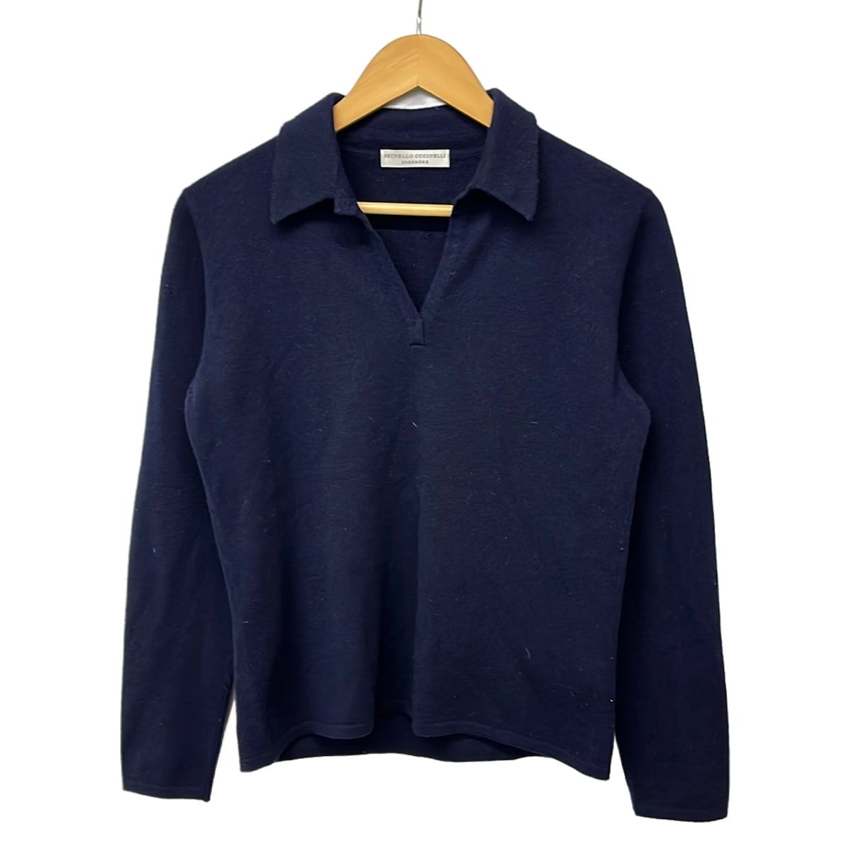 Brunello Cucinelli Long Sleeve Sweater L Navy Neck Cashmere Collared Polo