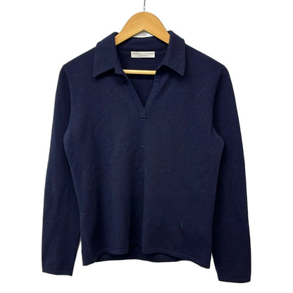 Brunello Cucinelli Long Sleeve Sweater L Navy Neck Cashmere Collared Polo