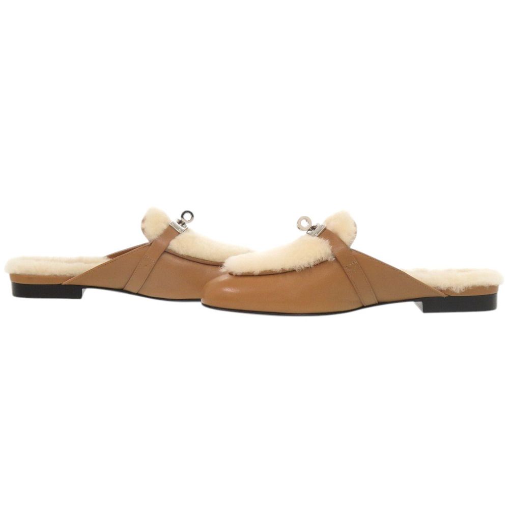Hermes Oz Mules Chevre Sheepskin Natural Ecru Brown — view 6