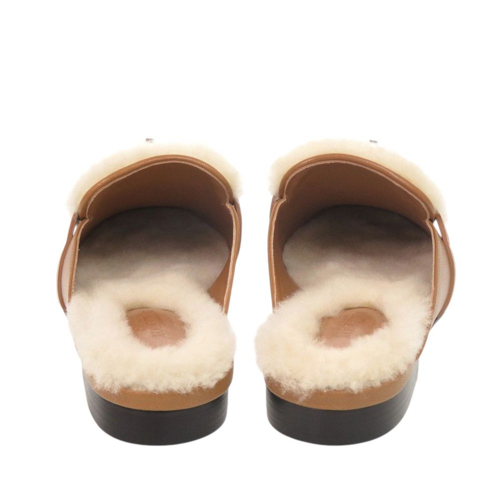 Hermes Oz Mules Chevre Sheepskin Natural Ecru Brown — view 4