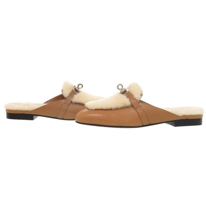 Hermes Oz Mules Chevre Sheepskin Natural Ecru Brown — view 5