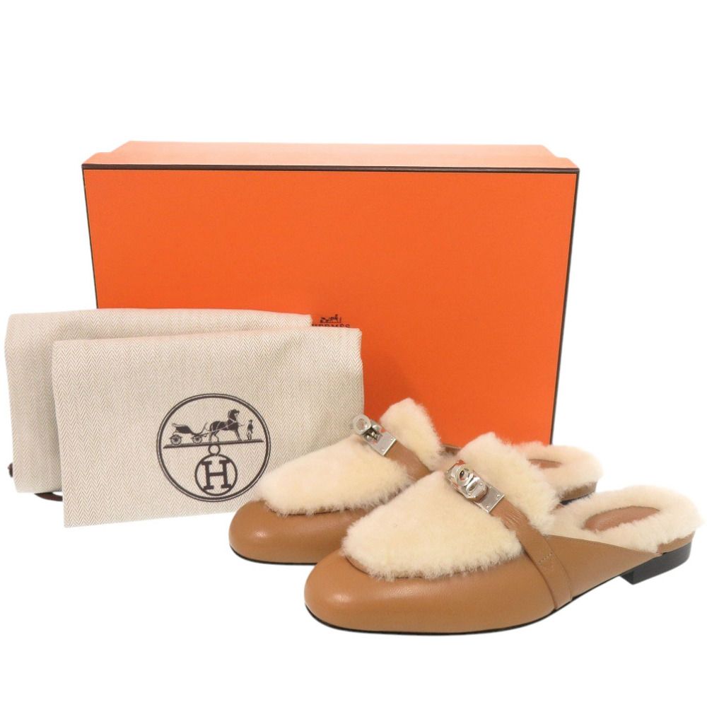 Hermes Oz Mules Chevre Sheepskin Natural Ecru Brown — view 2
