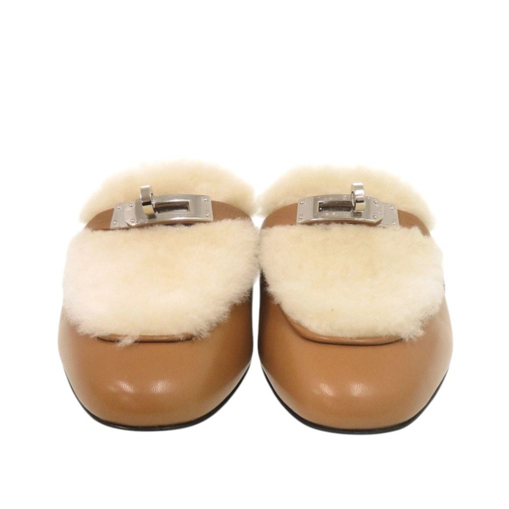 Hermes Oz Mules Chevre Sheepskin Natural Ecru Brown — view 3