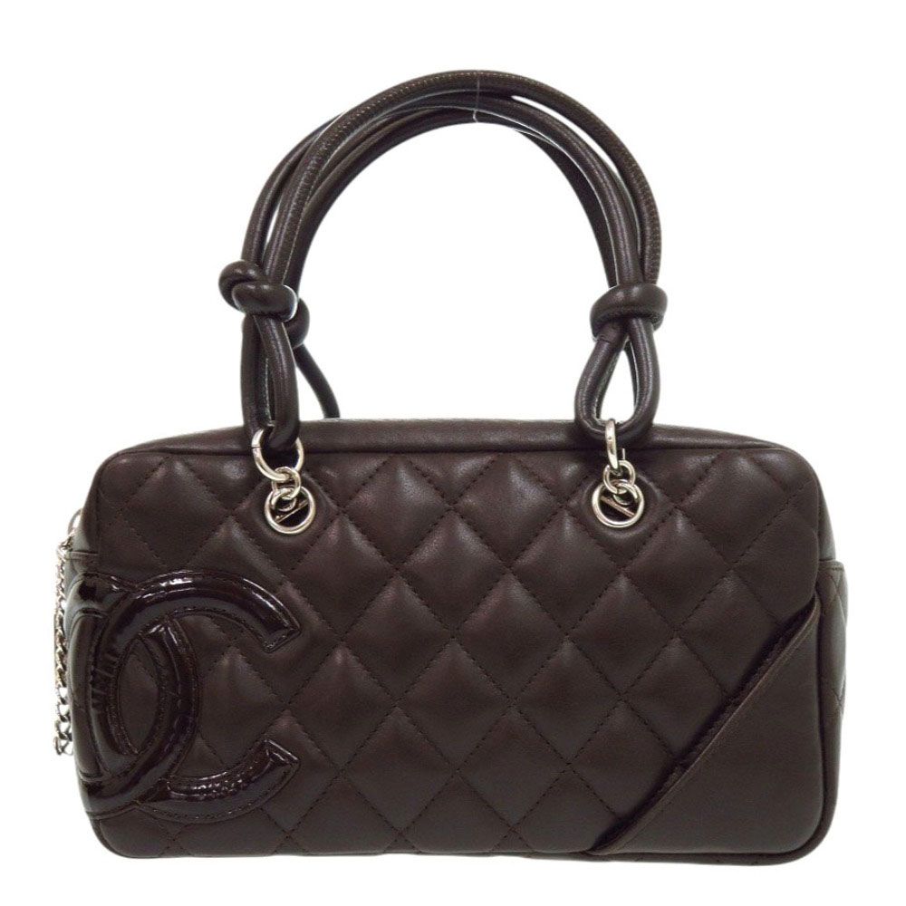 Chanel Mini Bowling Bag Lambskin Brown Quilted Cambon Line CC Logo