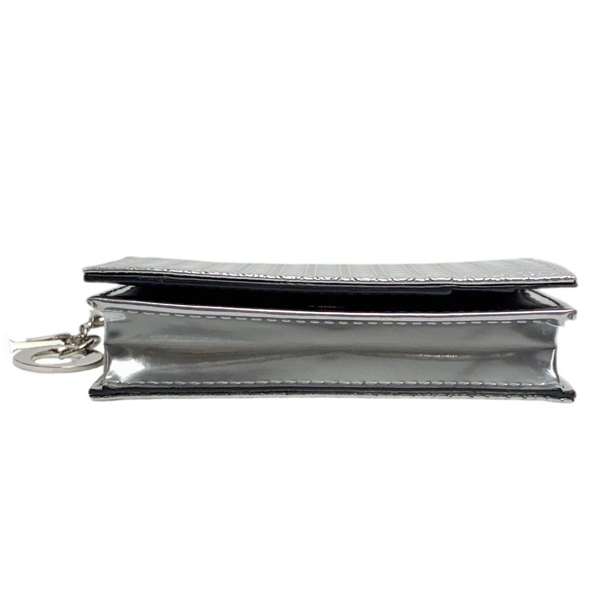 Dior Micro Cannage Card Case Patent Silver Square Octagon — view 3