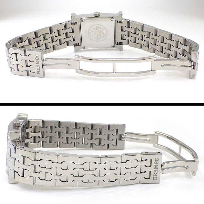 Hermes Watch Diamond Bezel Index Square White Shelldial SS — view 3