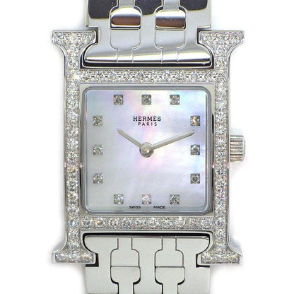 Hermes Watch Diamond Bezel Index Square White Shelldial SS