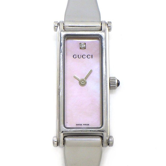 Gucci Watch Bangle Diamond Index Rectangular Pink Maza Ofpearl Dial Horsebit