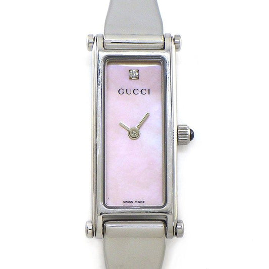 Gucci Watch Bangle Diamond Index Rectangular Pink Maza Ofpearl Dial Horsebit