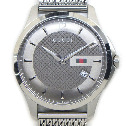 Gucci Watch Timeless 126.3 Diamante Gray Dial Mesh Date SS