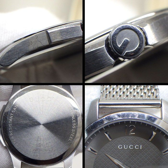 Gucci Watch Timeless 126.3 Diamante Gray Dial Mesh Date SS — view 7