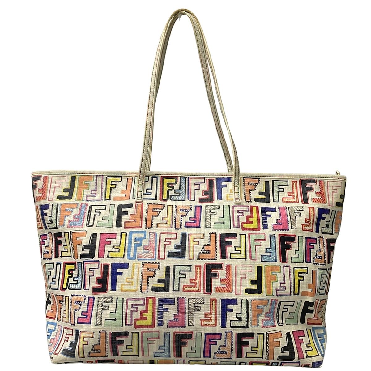 Fendi Tote Light Gray Yellow Multi Leather