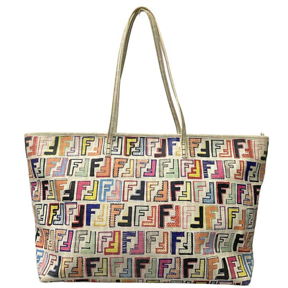Fendi Tote Light Gray Yellow Multi Leather