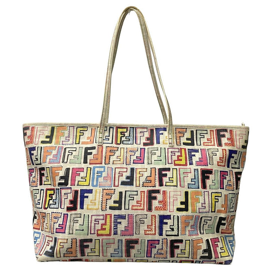 Fendi Tote Light Gray Yellow Multi Leather