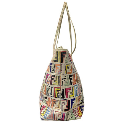 Fendi Tote Light Gray Yellow Multi Leather — view 4