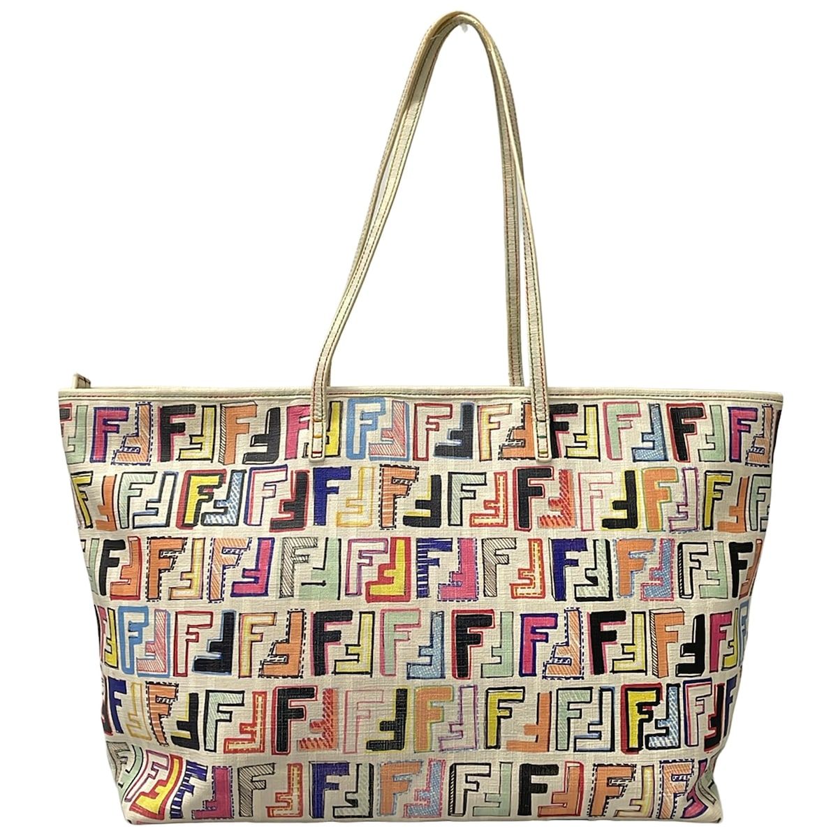 Fendi Tote Light Gray Yellow Multi Leather — view 3